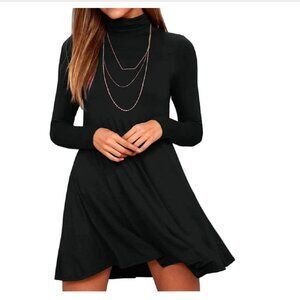 ASOS Black Cotton Jersey Turtleneck Swing Mini Dress Long Sleeve | Size 10